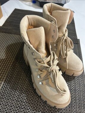 Steve Madden Tan Suede Lace-Up Combat Boots